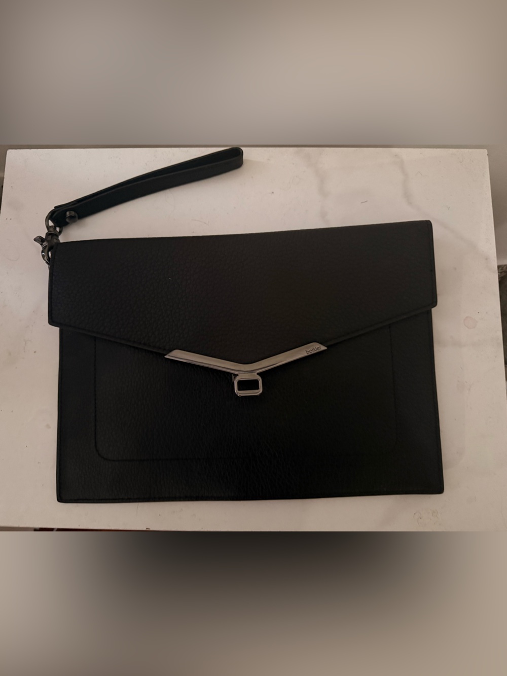 Botkier Black Pebbled Leather Envelope Wristlet with Silver Trim - Picture 7 of 9
